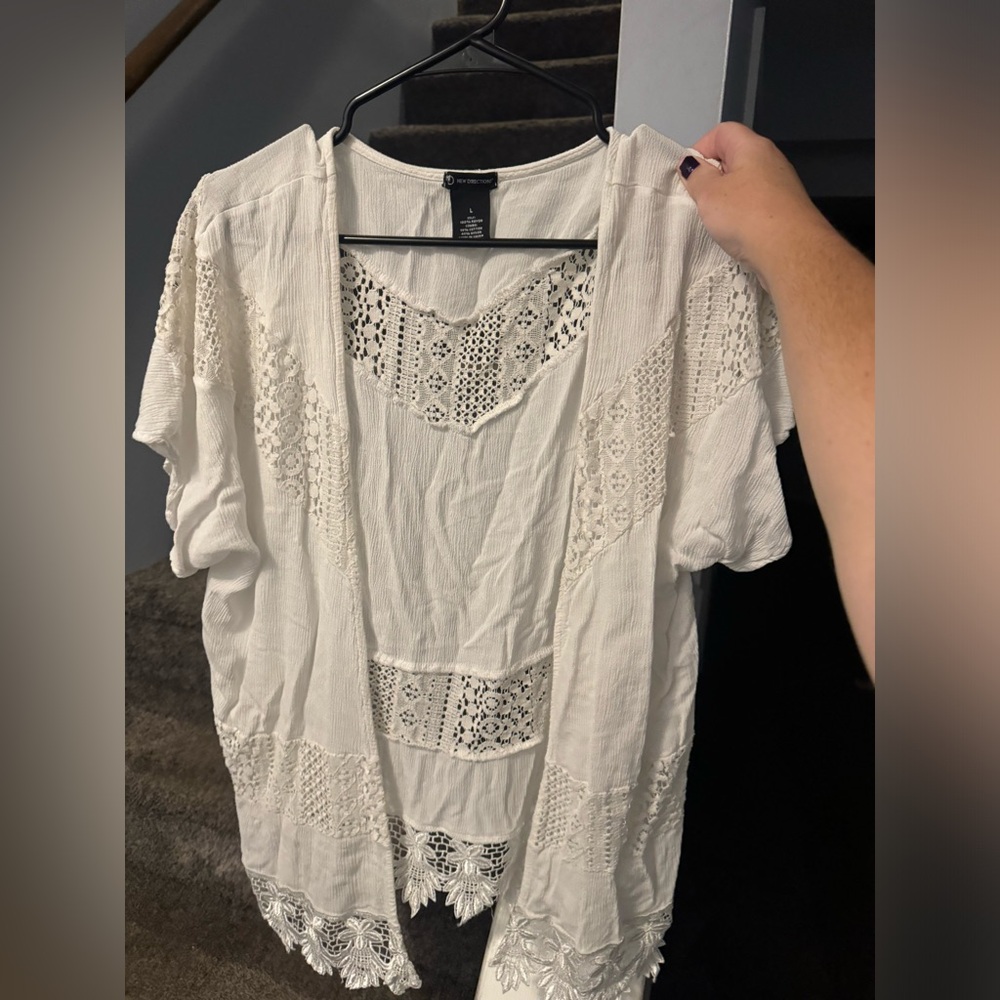White bathing suit, cover-up size large